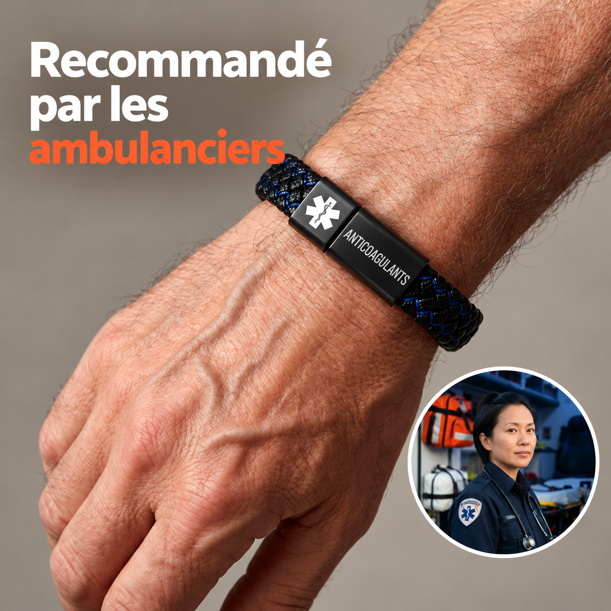 Bracelet médical d'identification « Anticoagulants » tressé – Ploverd
