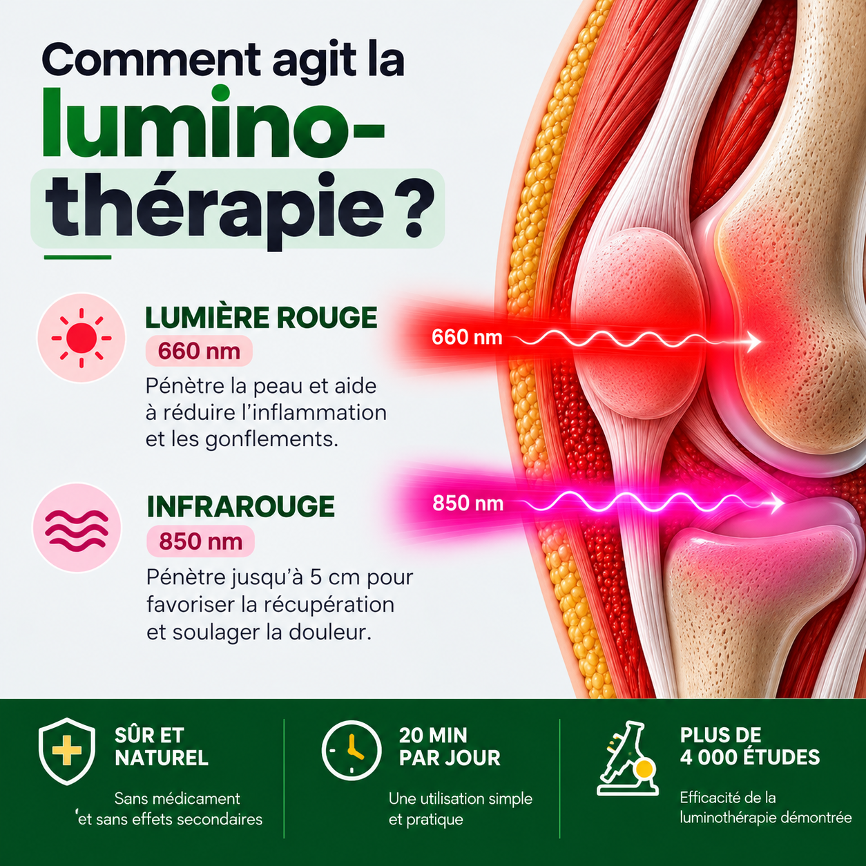 LumaFlex™ — Genouillère à lumière rouge et infrarouge